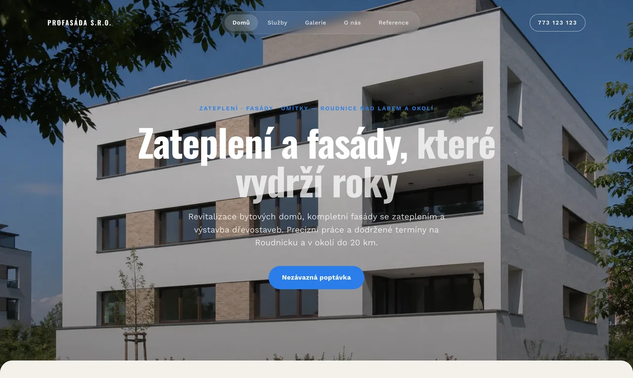 Ukázka hotového webu — ProFasáda s.r.o.